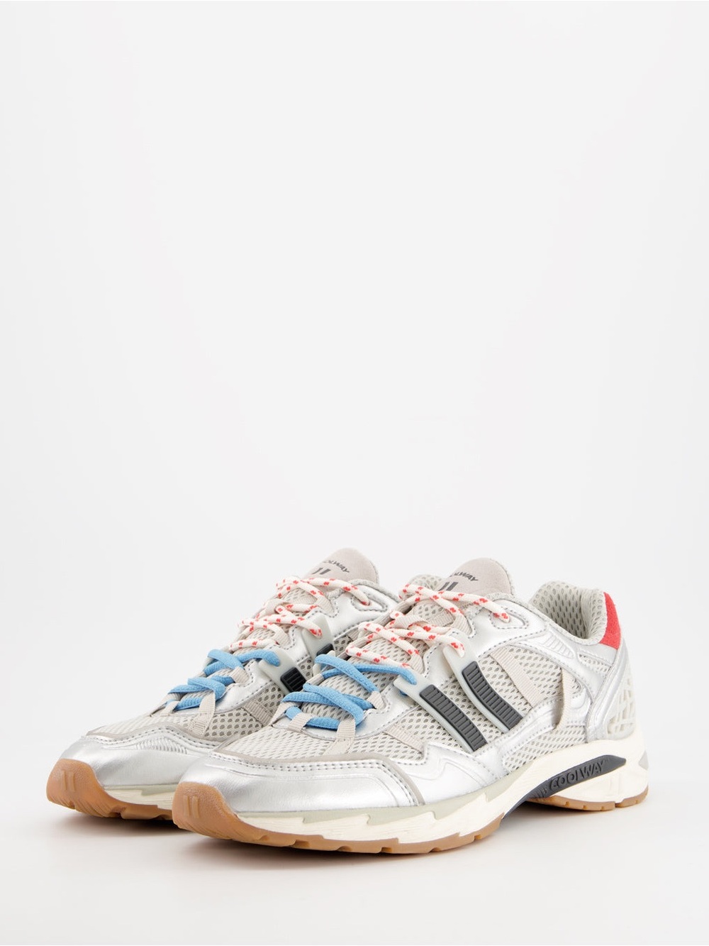 Coolway Silver Athletic Sneakers with Blue and Red Accents